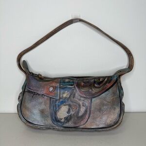 NEW Jane Yoo Leather Hand Painted Shoulder Bag Purse 12”x6”